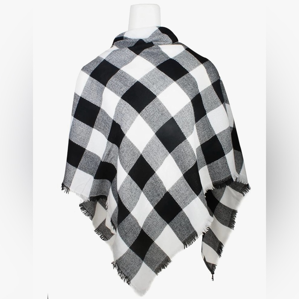 Plaid Buffalo Check Wrap Scarf Black and White - Soft like Cashmere - Picture 7 of 7